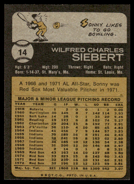 1973 Topps Baseball #14 - Sonny Siebert - NM