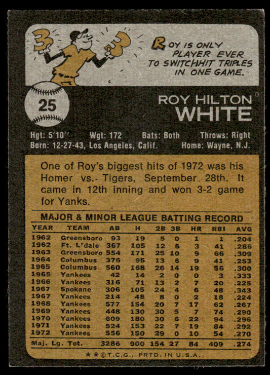 1973 Topps Baseball #25 - Roy White - EXMT