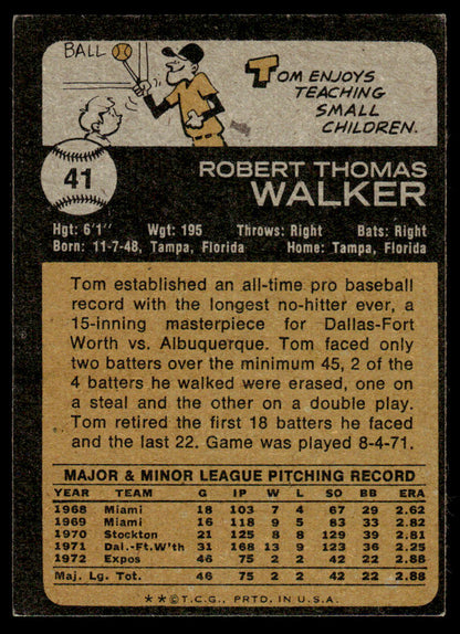 1973 Topps Baseball #41 - Tom Walker - EXMT