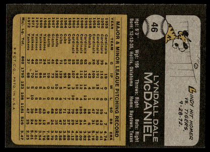 1973 Topps Baseball #46 - Lindy McDaniel - NM