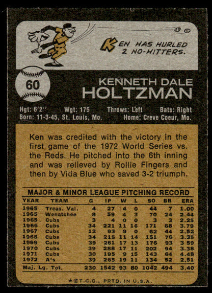 1973 Topps Baseball #60 - Ken Holtzman - NM