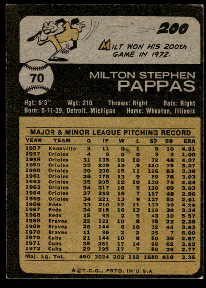 1973 Topps Baseball #70 - Milt Pappas - NM