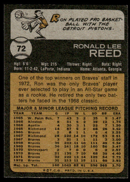 1973 Topps Baseball #72 - Ron Reed - NM