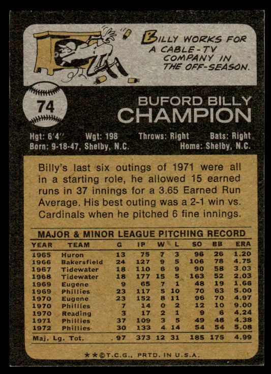 1973 Topps Baseball #74 - Billy Champion - NM