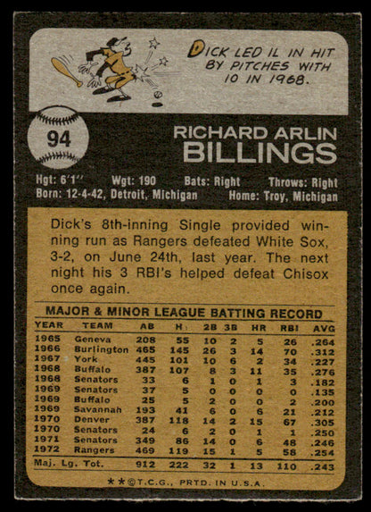 1973 Topps Baseball #94 - Dick Billings - NM