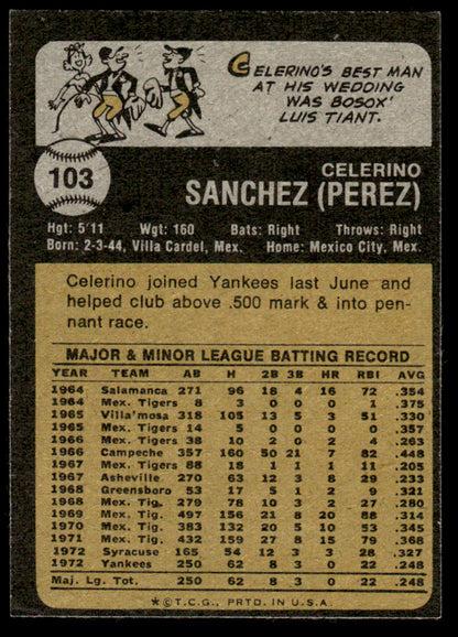 1973 Topps Baseball #103 - Celerino Sanchez - EXMT