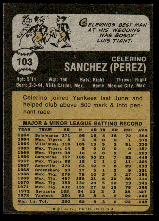 1973 Topps Baseball #103 - Celerino Sanchez - EXMT