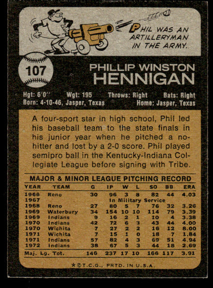 1973 Topps Baseball #107 - Phil Hennigan - NM