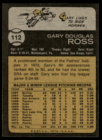 1973 Topps Baseball #112 - Gary Ross - NM