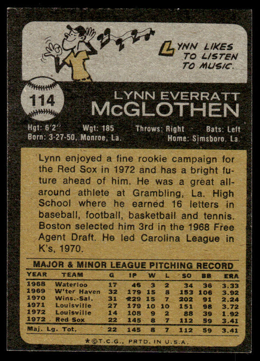 1973 Topps Baseball #114 - Lynn McGlothen - NM