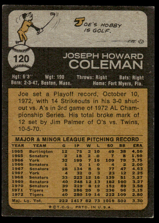 1973 Topps Baseball #120 - Joe Coleman - EXMT