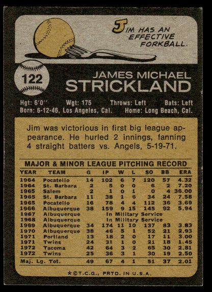 1973 Topps Baseball #122 - Jim Strickland - EXMT