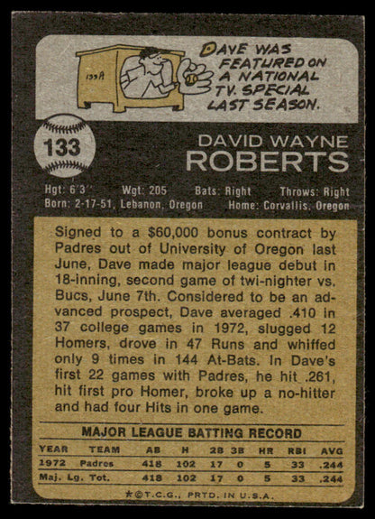 1973 Topps Baseball #133 - Dave Roberts - EXMT