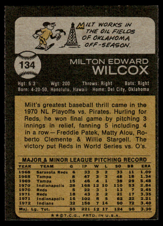 1973 Topps Baseball #134 - Milt Wilcox - NM