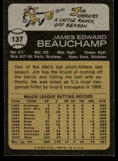 1973 Topps Baseball #137 - Jim Beauchamp - EXMT
