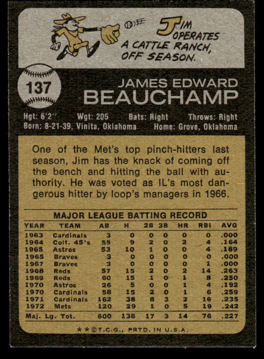 1973 Topps Baseball #137 - Jim Beauchamp - EXMT