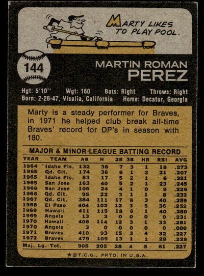 1973 Topps Baseball #144 - Marty Perez - EXMT