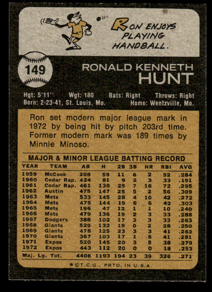 1973 Topps Baseball #149 - Ron Hunt - NM