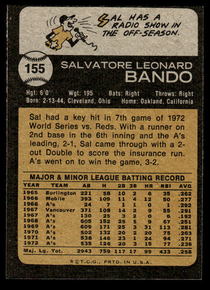 1973 Topps Baseball #155 - Sal Bando - EXMT