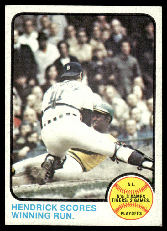 1973 Topps Baseball #201 - AL Playoffs - Hendrick Scores Winning Run - NM