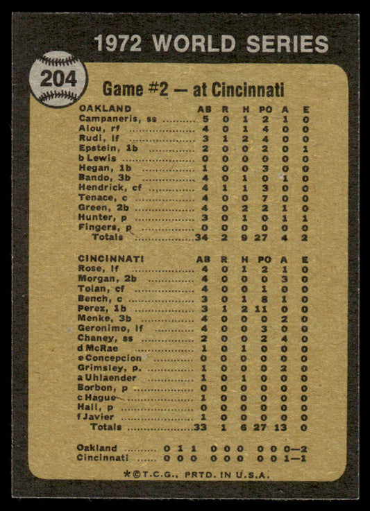 1973 Topps Baseball #204 - World Series Game 2 - A's Make It Two Straight - NM