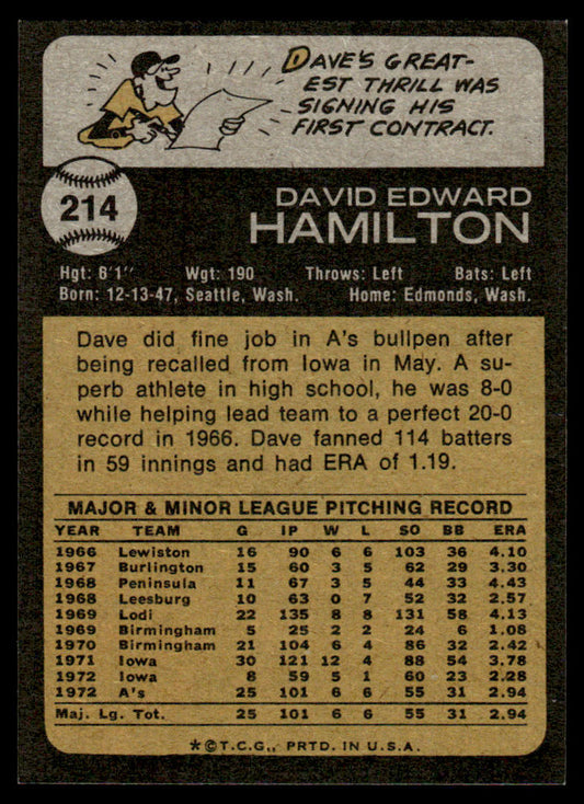 1973 Topps Baseball #214 - Dave Hamilton - NM