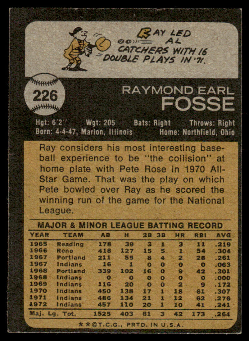 1973 Topps Baseball #226 - Ray Fosse - NM