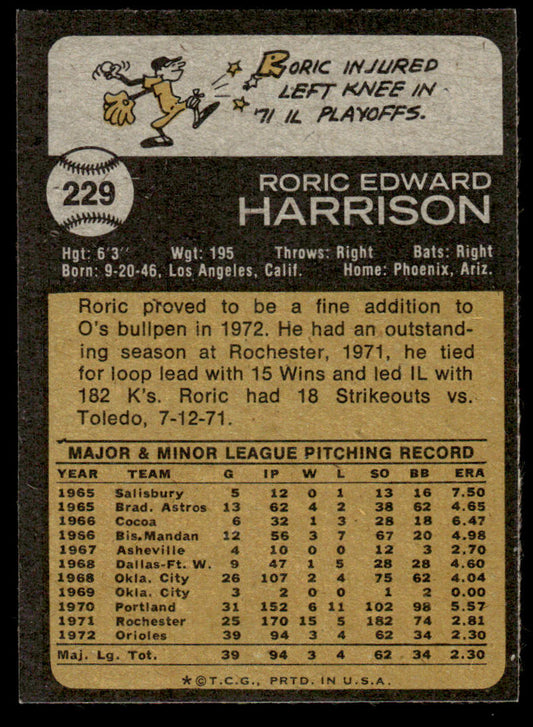 1973 Topps Baseball #229 - Roric Harrison - NM