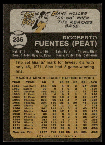 1973 Topps Baseball #236 - Tito Fuentes - NM