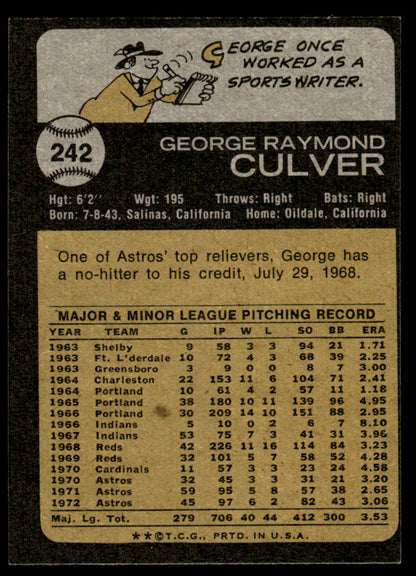 1973 Topps Baseball #242 - George Culver - NM