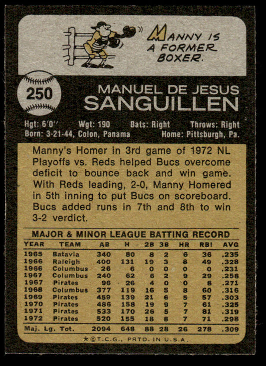1973 Topps Baseball #250 - Manny Sanguillen - NM