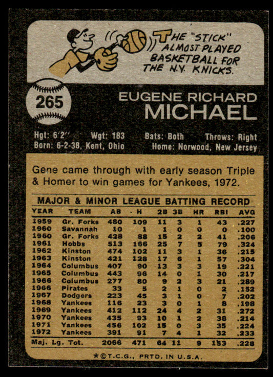 1973 Topps Baseball #265 - Gene Michael - EXMT