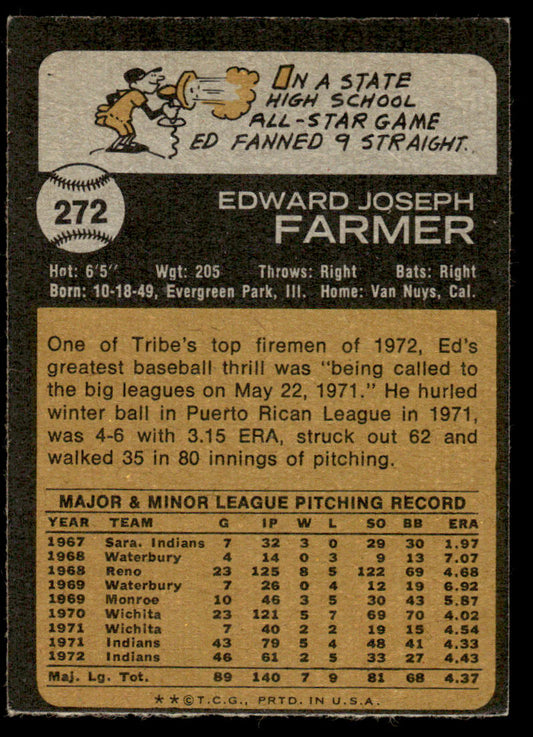 1973 Topps Baseball #272 - Ed Farmer - EXMT