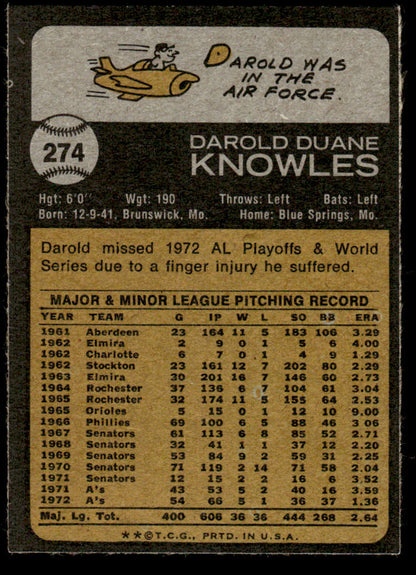 1973 Topps Baseball #274 - Darold Knowles - EXMT