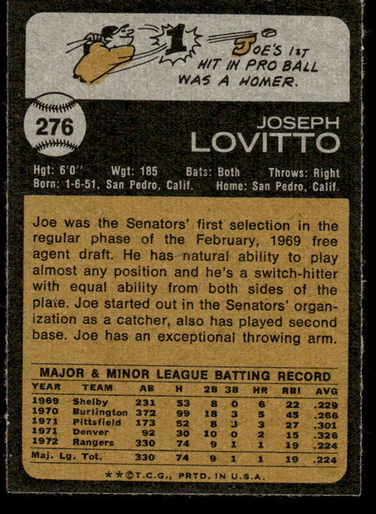 1973 Topps Baseball #276 - Joe Lovitto - NM