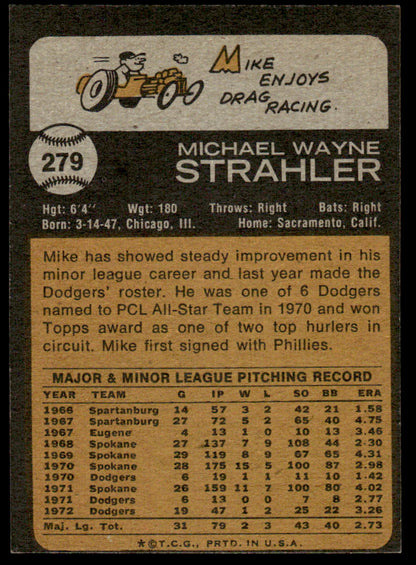 1973 Topps Baseball #279 - Mike Strahler - EXMT