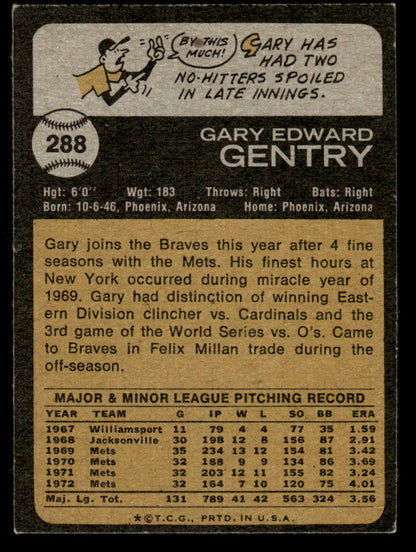 1973 Topps Baseball #288 - Gary Gentry - EX