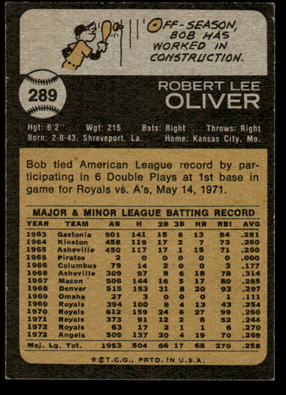 1973 Topps Baseball #289 - Bob Oliver - EXMT