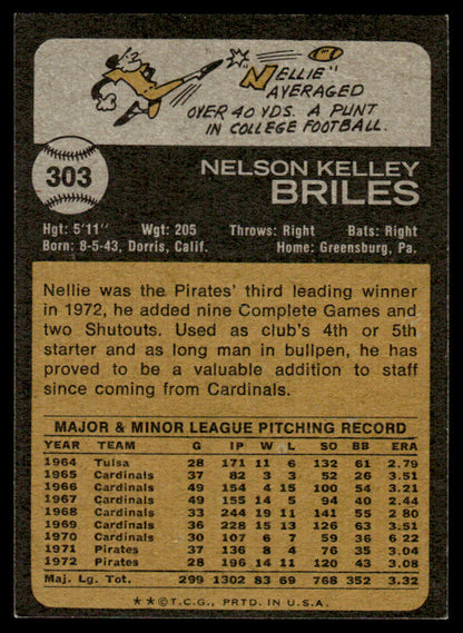 1973 Topps Baseball #303 - Nelson Briles - EXMT