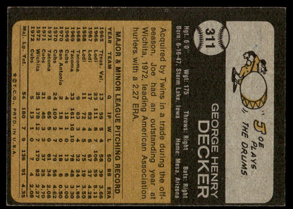1973 Topps Baseball #311 - Joe Decker - EXMT