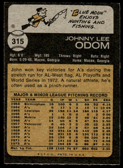1973 Topps Baseball #315 - John Odom - EXMT