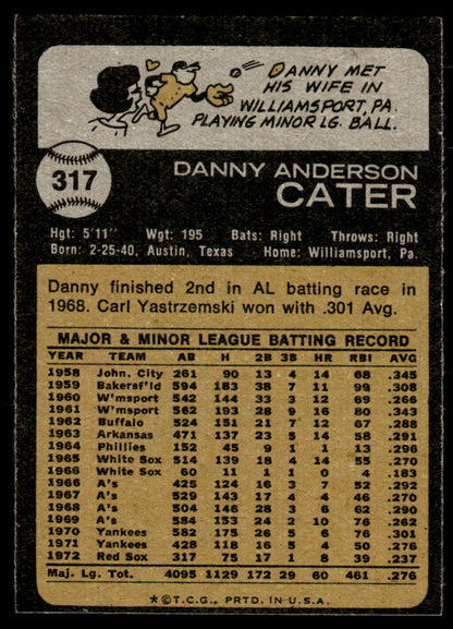 1973 Topps Baseball #317 - Danny Cater - NM
