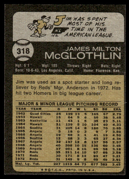 1973 Topps Baseball #318 - Jim McGlothlin - NM