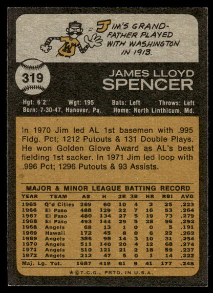 1973 Topps Baseball #319 - Jim Spencer - EXMT