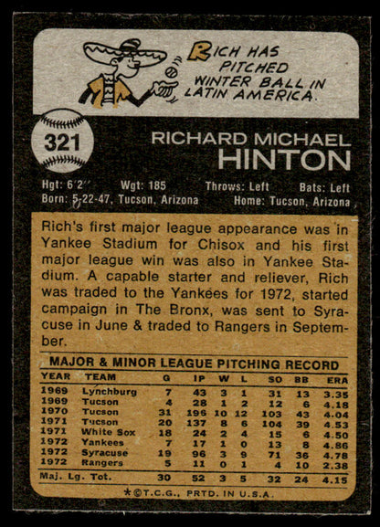 1973 Topps Baseball #321 - Rich Hinton - NM