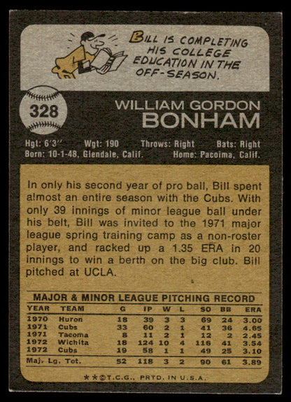 1973 Topps Baseball #328 - Bill Bonham - EXMT