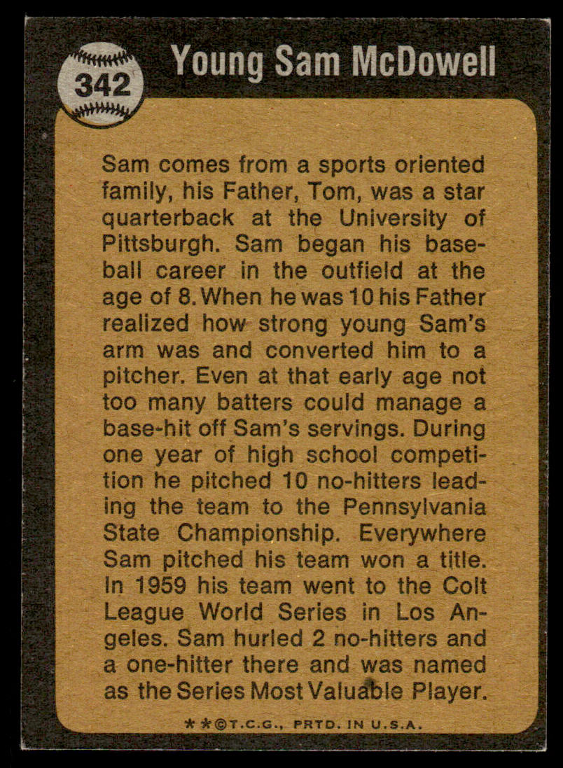 1973 Topps Baseball #342 - Sam McDowell KP - EXMT