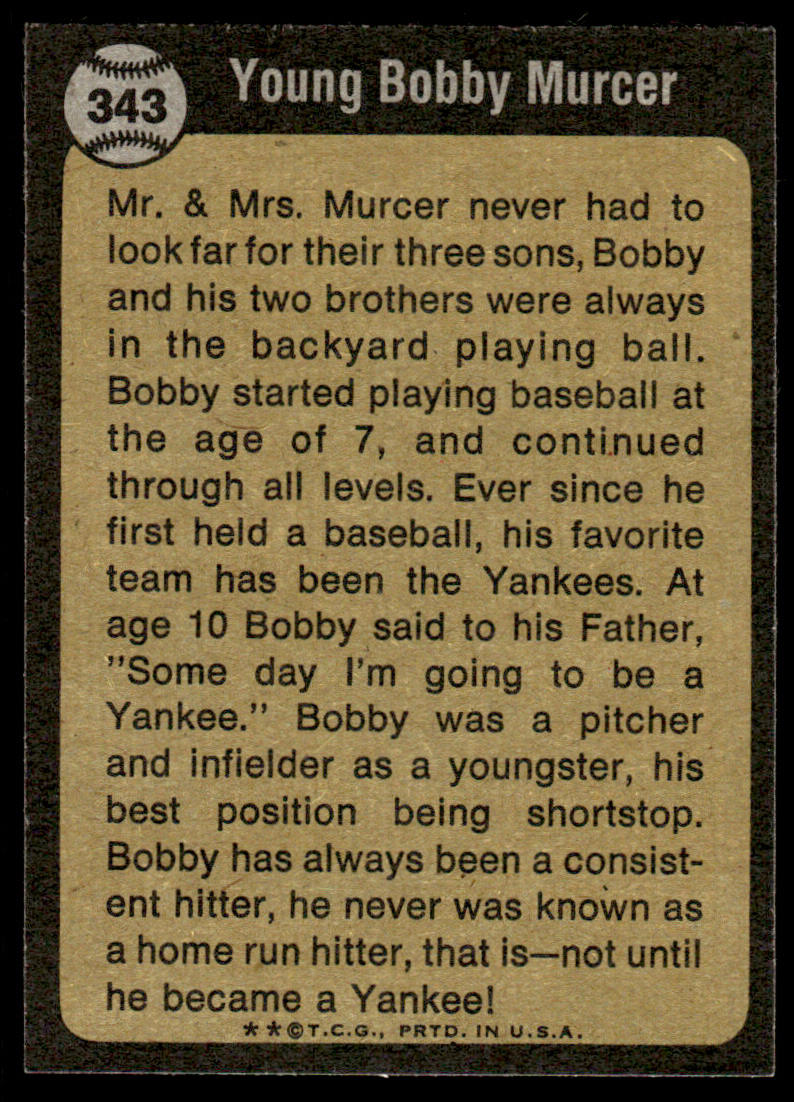 1973 Topps Baseball #343 - Bobby Murcer KP - NM