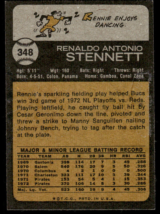 1973 Topps Baseball #348 - Rennie Stennett - EXMT