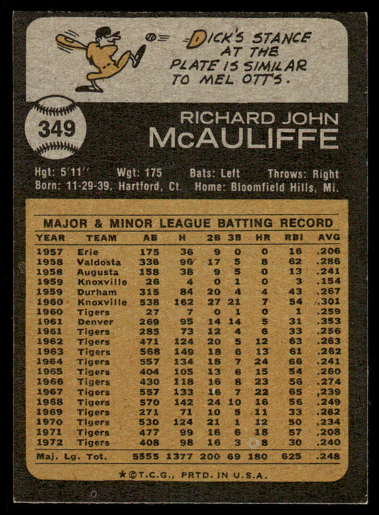 1973 Topps Baseball #349 - Dick McAuliffe - EXMT